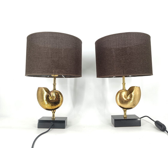 Image 1 of Vintage Brass Nautilus Shell Table Lamps 1970'S - France  - Set Of 2