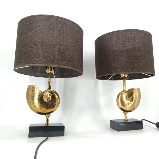 Image 1 of Vintage Brass Nautilus Shell Table Lamps 1970'S - France  - Set Of 2