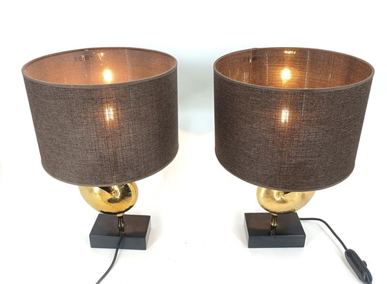 Image 1 of Vintage Brass Nautilus Shell Table Lamps 1970'S - France  - Set Of 2