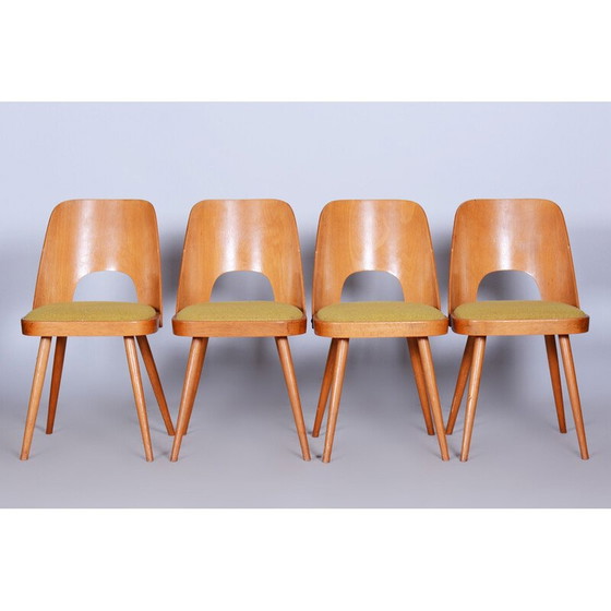 Image 1 of Set of 4 vintage beech and fabric chairs by Oswald Haerdtl, Czechoslovakia 1950-1959