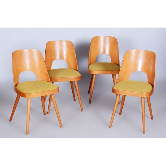 Image 1 of Set of 4 vintage beech and fabric chairs by Oswald Haerdtl, Czechoslovakia 1950-1959