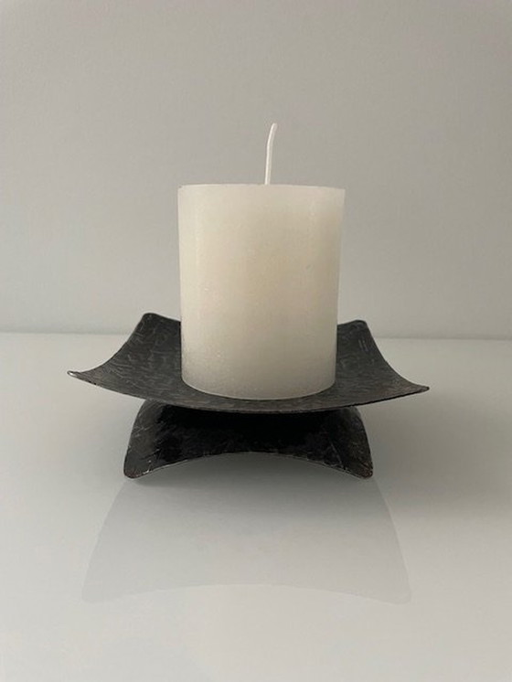 Image 1 of Brutalist Candle Stand Patinated Iron