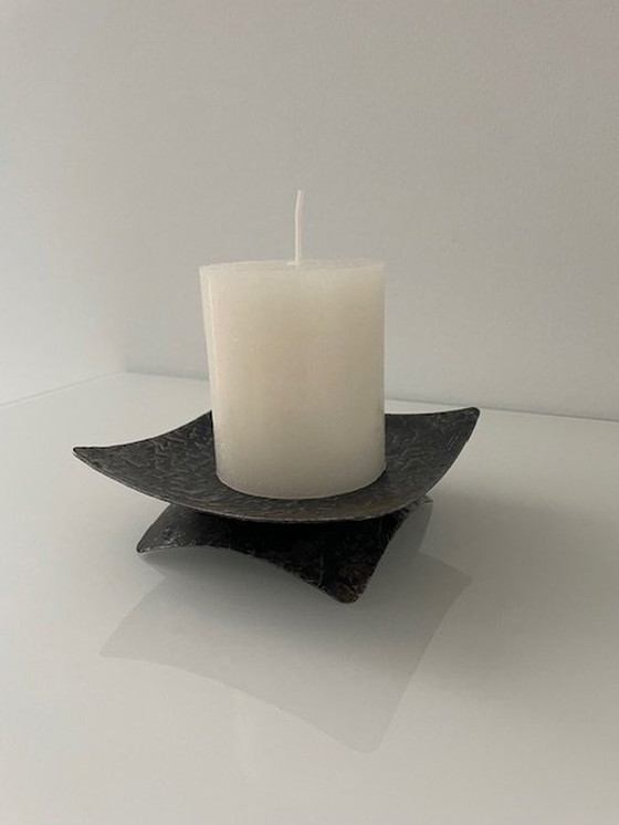 Image 1 of Brutalist Candle Stand Patinated Iron