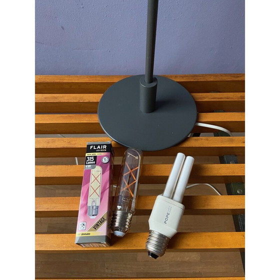 Image 1 of Vintage Royal Copenhagen Flamingo table lamp in metal painted in gray-brown by Jørgen Møller, Denmark 1980