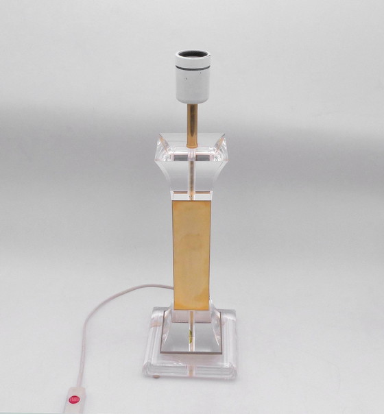 Image 1 of Plexiglass And Brass Table Lamp Stand 1980