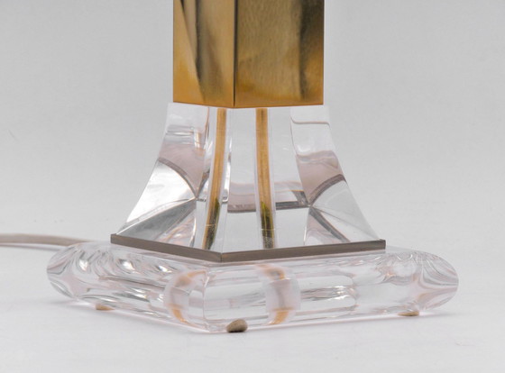 Image 1 of Plexiglass And Brass Table Lamp Stand 1980