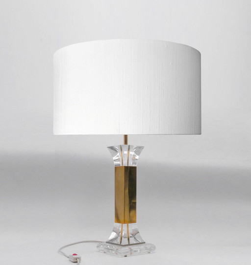 Plexiglass And Brass Table Lamp Stand 1980