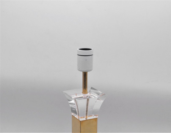 Image 1 of Plexiglass And Brass Table Lamp Stand 1980