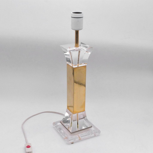 Plexiglass And Brass Table Lamp Stand 1980