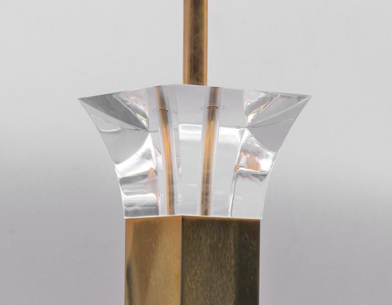 Image 1 of Plexiglass And Brass Table Lamp Stand 1980