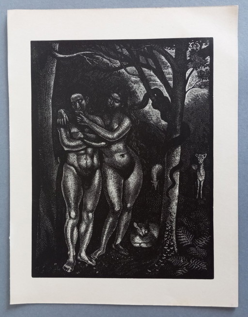 Demetrios Galanis 'Adam And Eve' Art-Deco Woodcut Milton 'Paradise Lost' 1930'S