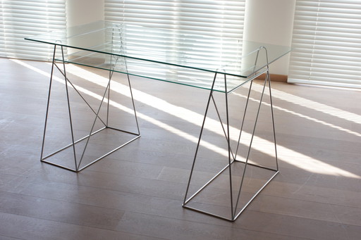 Postmodern French Glass Desk, 1980S