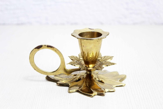 Image 1 of Art Nouveau Flower brass Candlestick