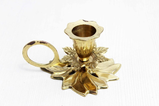 Image 1 of Art Nouveau Flower brass Candlestick