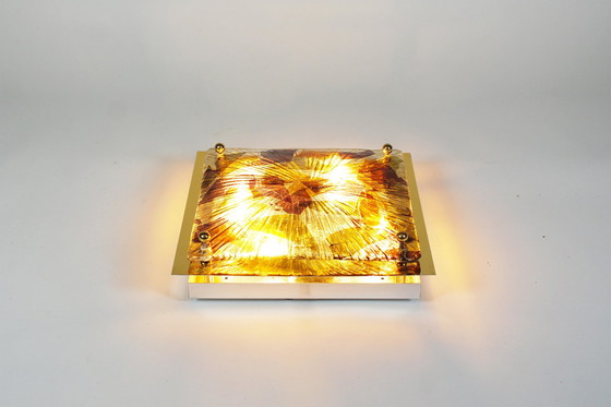 Image 1 of 1X Brass And Murano Glass Flush Mount Light By La Murrina