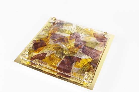 Image 1 of 1X Brass And Murano Glass Flush Mount Light By La Murrina