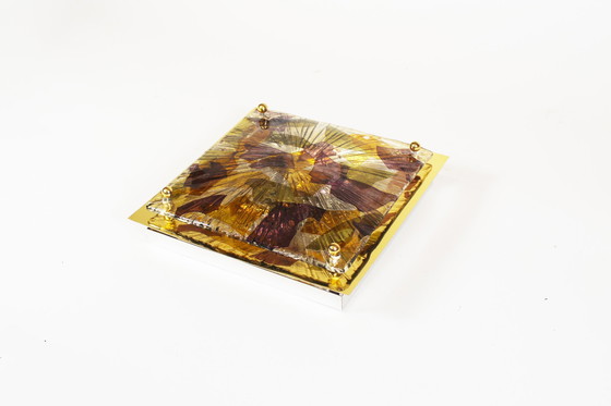 Image 1 of 1X Brass And Murano Glass Flush Mount Light By La Murrina