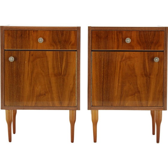 Image 1 of Pair of vintage bedside tables in walnut finish, Italy 1950