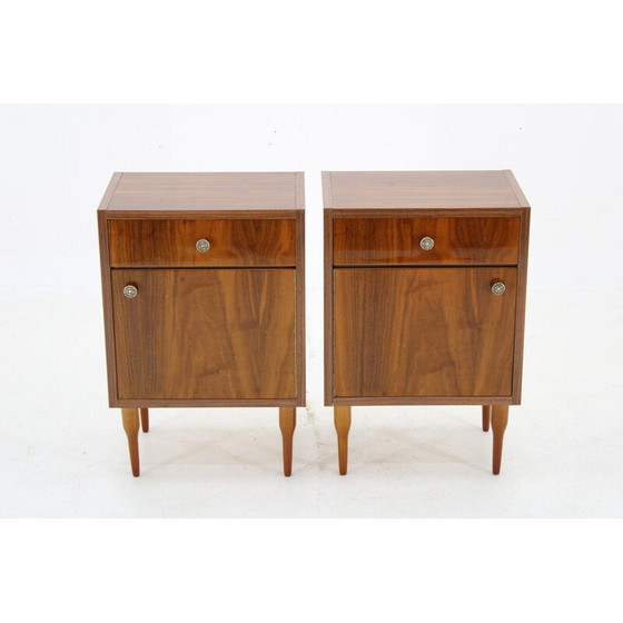 Image 1 of Pair of vintage bedside tables in walnut finish, Italy 1950