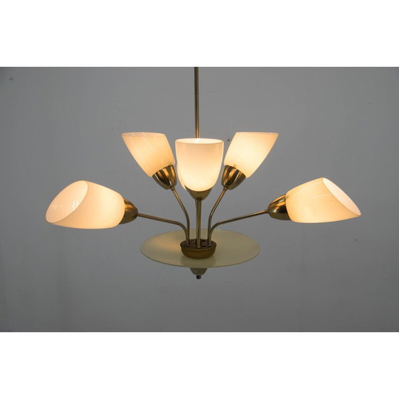 Image 1 of Vintage brass and glass chandelier by Kamenicky Senov, Czechoslovakia 1950