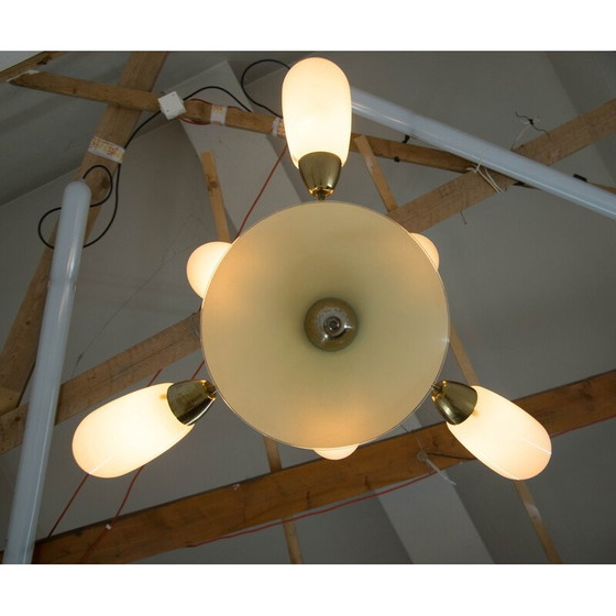 Image 1 of Vintage brass and glass chandelier by Kamenicky Senov, Czechoslovakia 1950