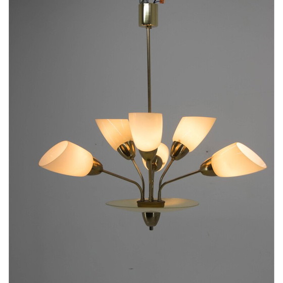 Image 1 of Vintage brass and glass chandelier by Kamenicky Senov, Czechoslovakia 1950