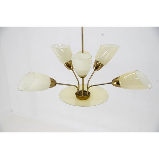 Vintage brass and glass chandelier by Kamenicky Senov, Czechoslovakia 1950