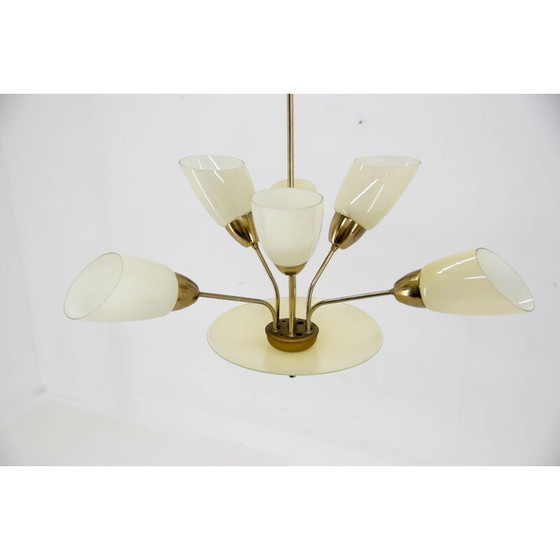 Image 1 of Vintage brass and glass chandelier by Kamenicky Senov, Czechoslovakia 1950