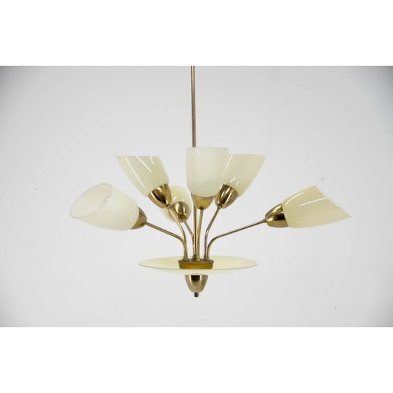 Image 1 of Vintage brass and glass chandelier by Kamenicky Senov, Czechoslovakia 1950