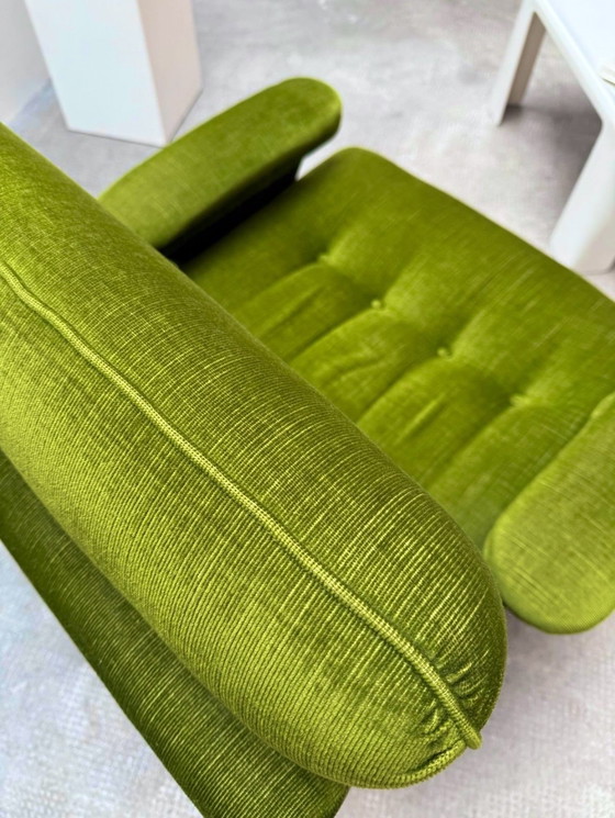 Image 1 of Modular Armchair Sofa Set Velvet Cord Green On Chrome Castors, Germany 1970s