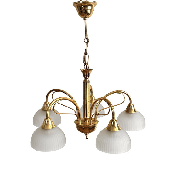 Image 1 of Brass Five-Arm Hollywood Regency Chandelier, Italy, 1970S.