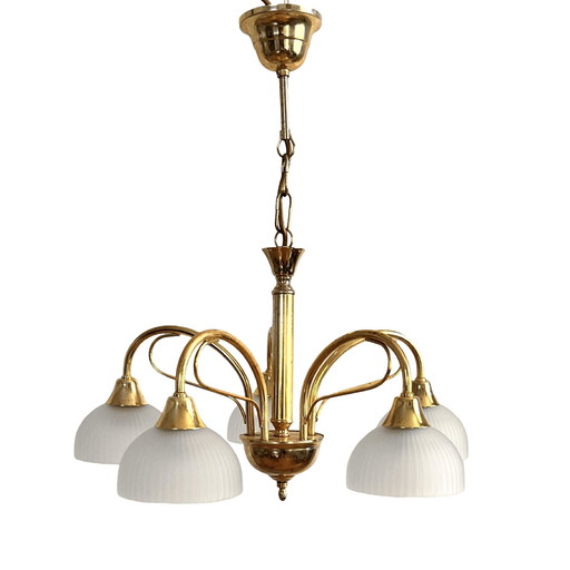 Brass Five-Arm Hollywood Regency Chandelier, Italy, 1970S.