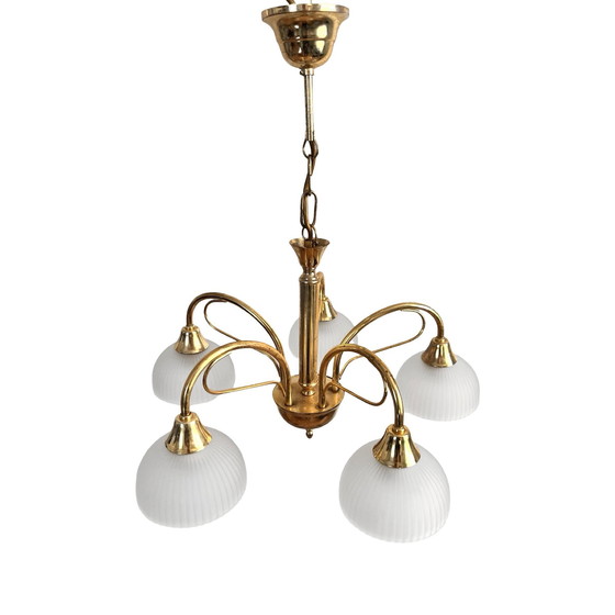 Image 1 of Brass Five-Arm Hollywood Regency Chandelier, Italy, 1970S.