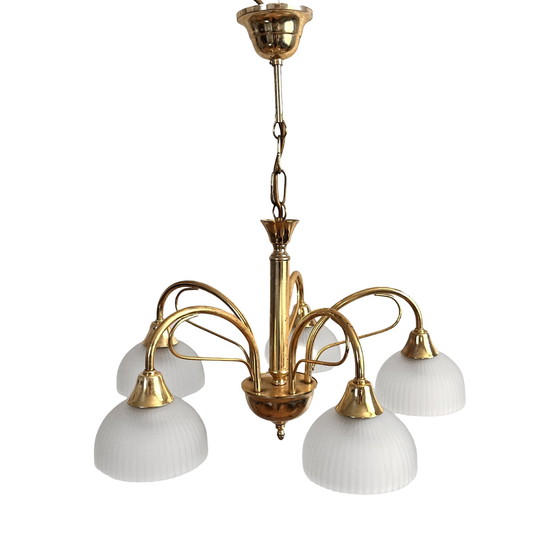 Image 1 of Brass Five-Arm Hollywood Regency Chandelier, Italy, 1970S.