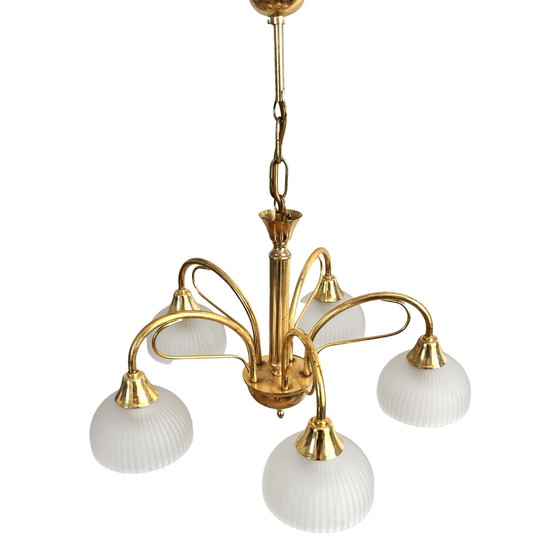 Image 1 of Brass Five-Arm Hollywood Regency Chandelier, Italy, 1970S.