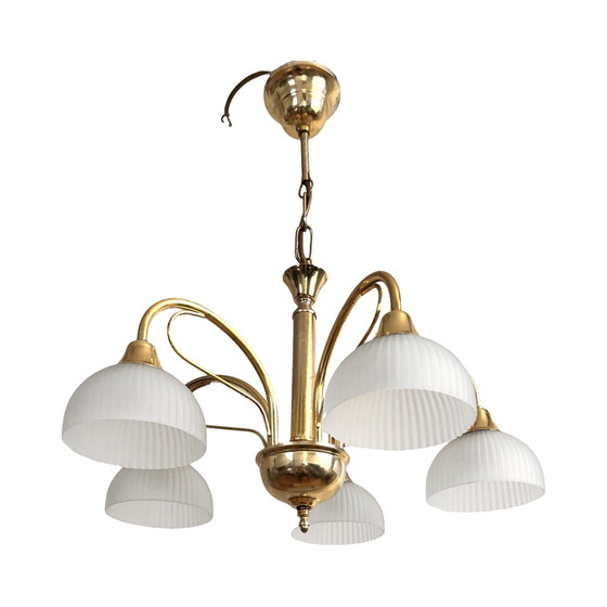 Image 1 of Brass Five-Arm Hollywood Regency Chandelier, Italy, 1970S.