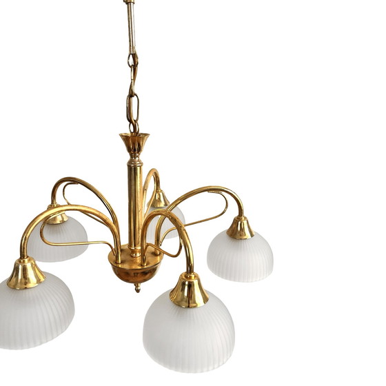 Image 1 of Brass Five-Arm Hollywood Regency Chandelier, Italy, 1970S.