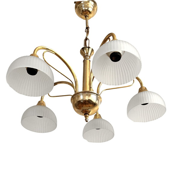 Image 1 of Brass Five-Arm Hollywood Regency Chandelier, Italy, 1970S.