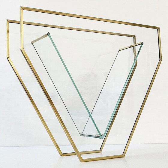 Image 1 of Vintage glass and brass vase, 1980