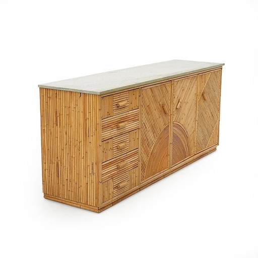 Rattan And Marble Sideboard By Achille Ripamonti, 1980S
