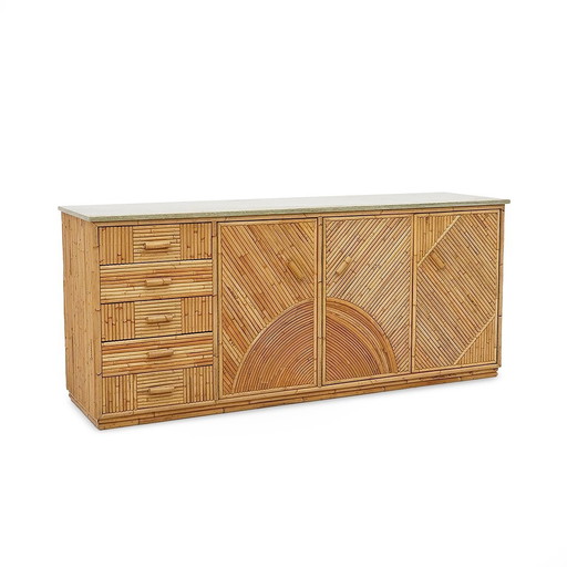 Rattan And Marble Sideboard By Achille Ripamonti, 1980S
