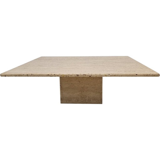 Vintage square travertine coffee table, Italy 1980