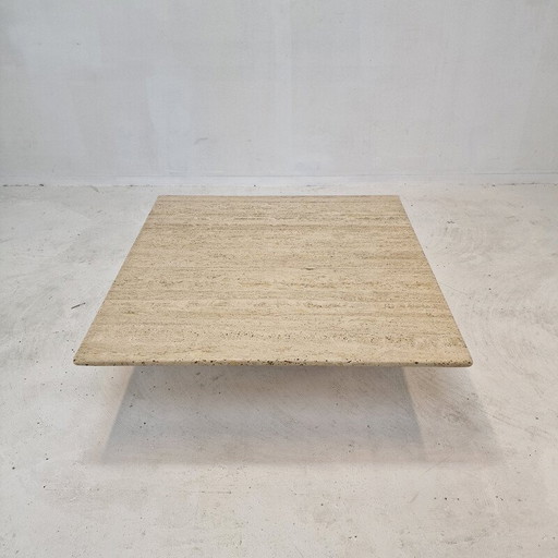 Vintage square travertine coffee table, Italy 1980