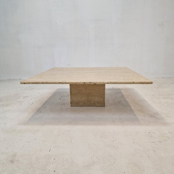Image 1 of Vintage square travertine coffee table, Italy 1980