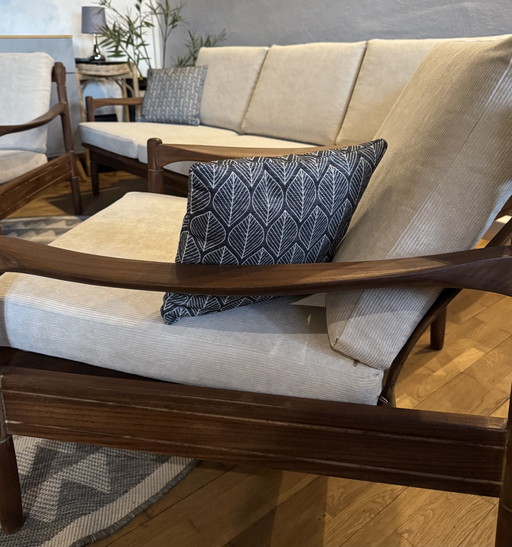 Teak sofa set with 2 armchairs and original carpet pad from 1970