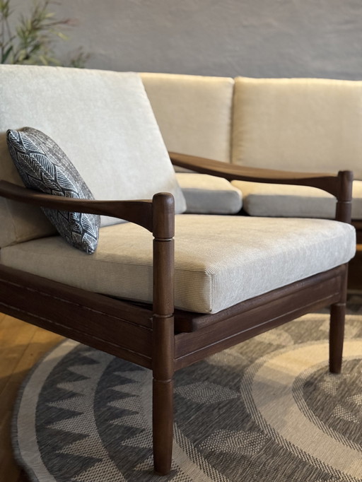 Teak sofa set with 2 armchairs and original carpet pad from 1970