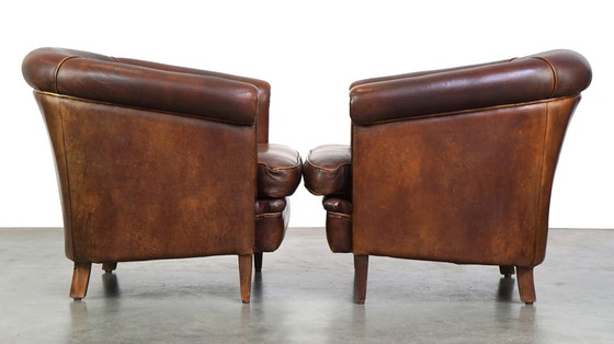 Image 1 of 2 x sheep leather club chair with patina