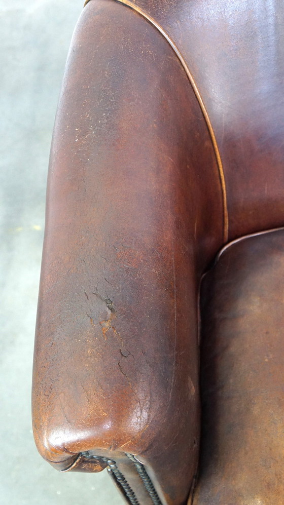 Image 1 of 2 x sheep leather club chair with patina