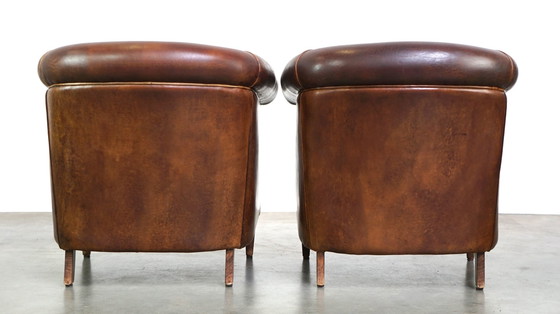 Image 1 of 2 x sheep leather club chair with patina