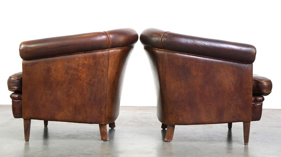 Image 1 of 2 x sheep leather club chair with patina